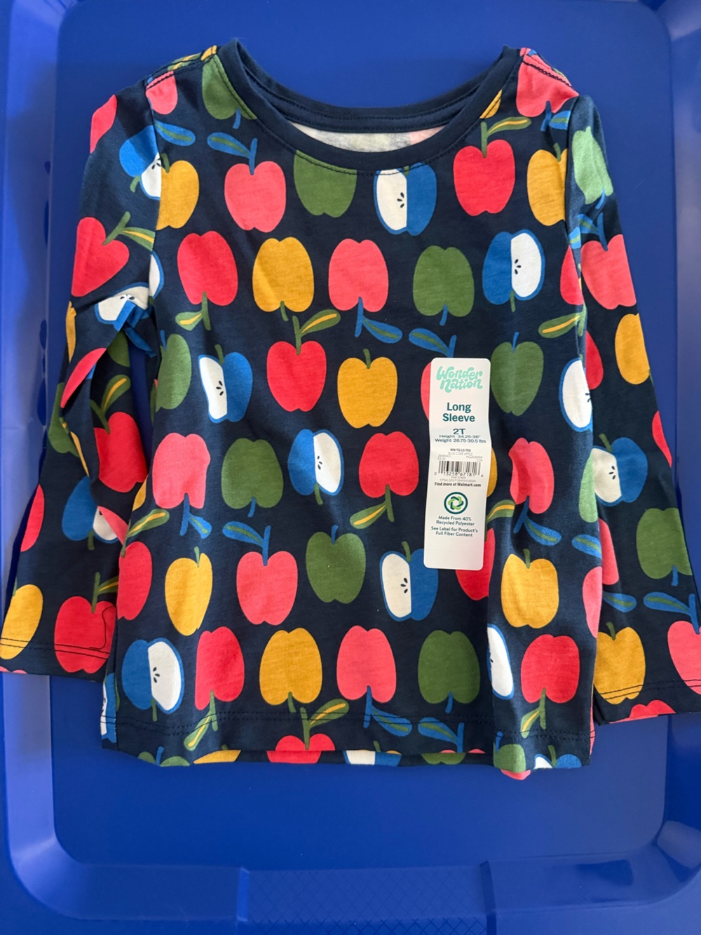 wonder nation Navy Long Sleeve Tee with Multicolor Apple Print